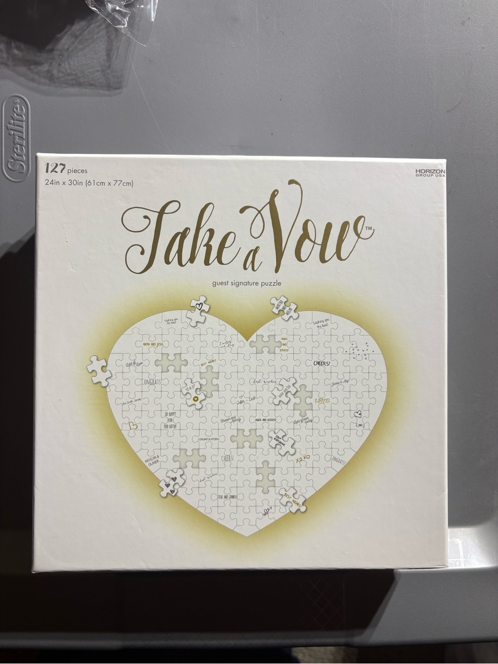 Take a Vow Heart Guest Signature Puzzle - White & Gold Accent